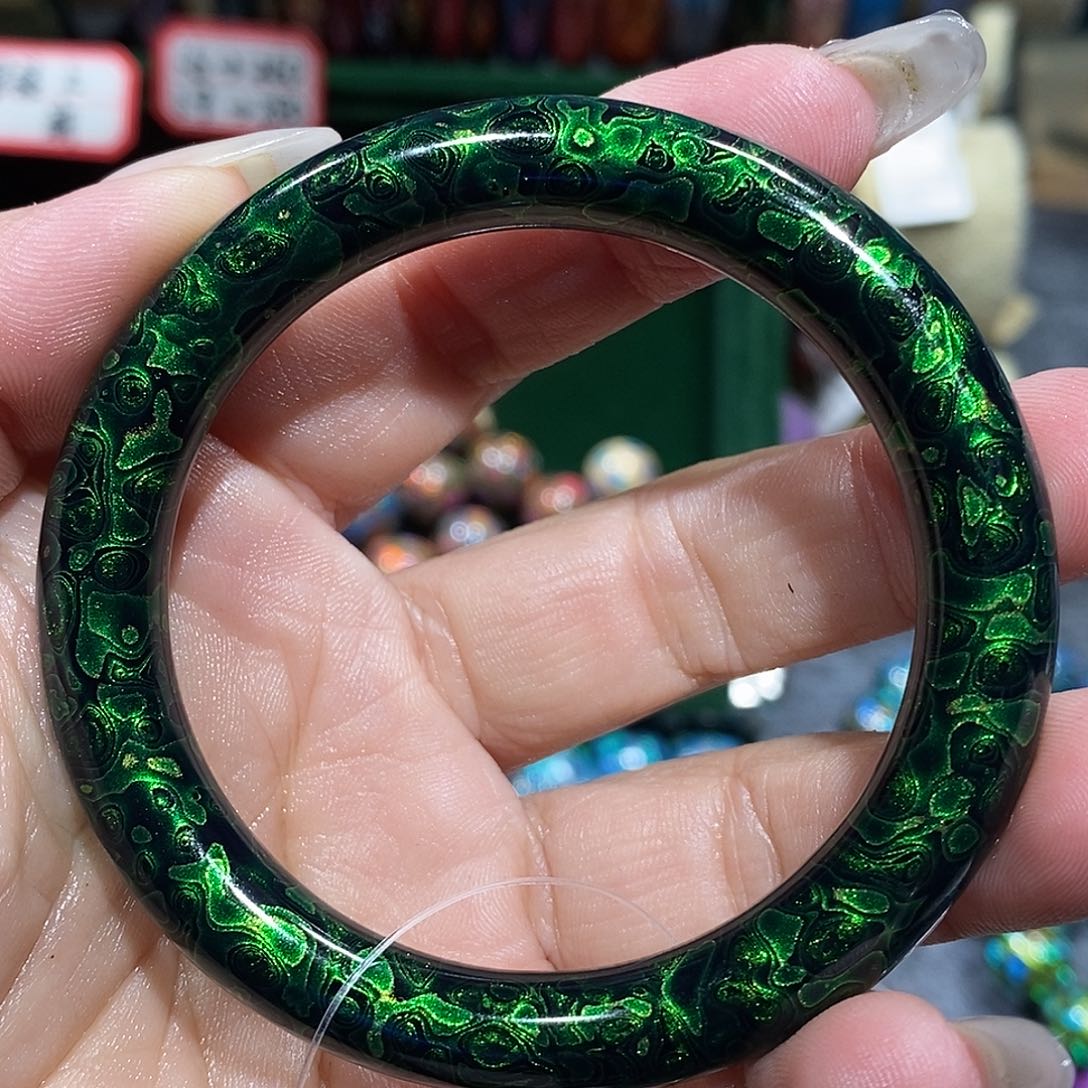 漆宸阁大漆珠极光绿手镯
