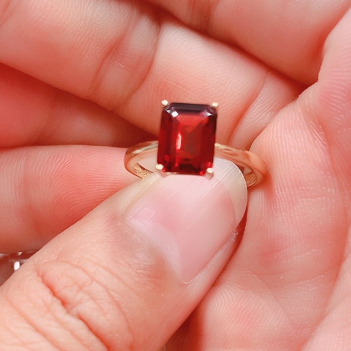 石榴石戒指银S925镶嵌7✖️9