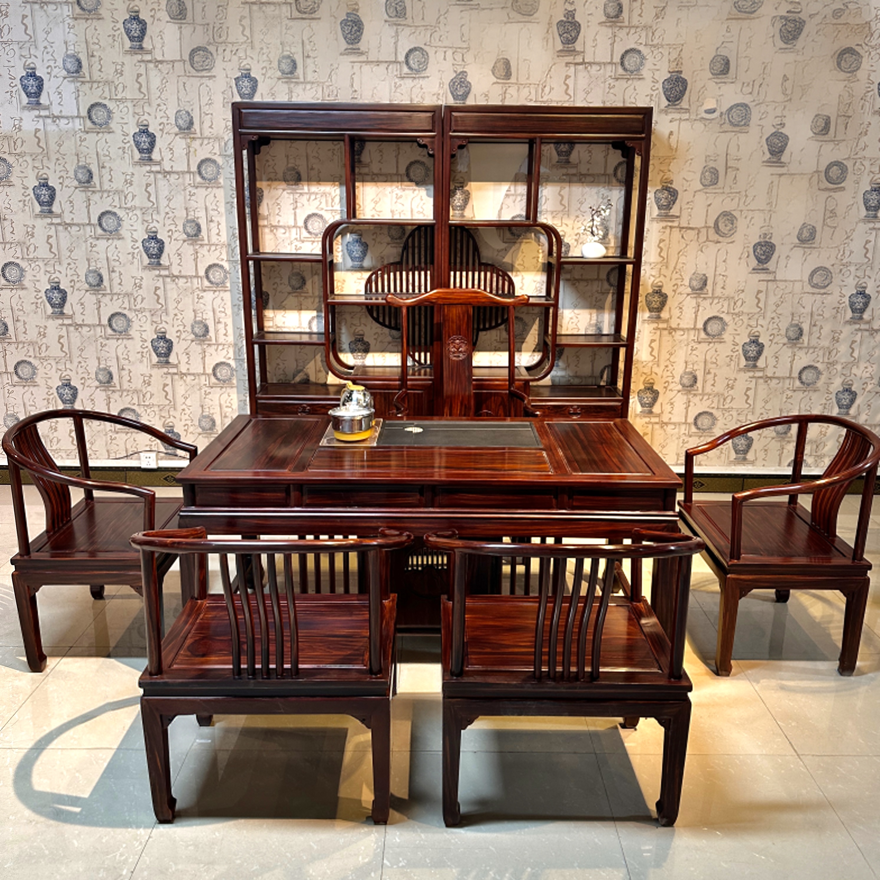 南美红酸枝马蹄湿泡茶台新中式茶桌客厅办公室茶桌椅泡茶桌