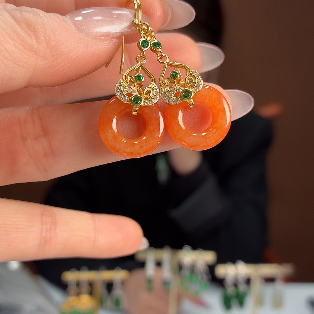 翡翠银S925镶嵌耳饰