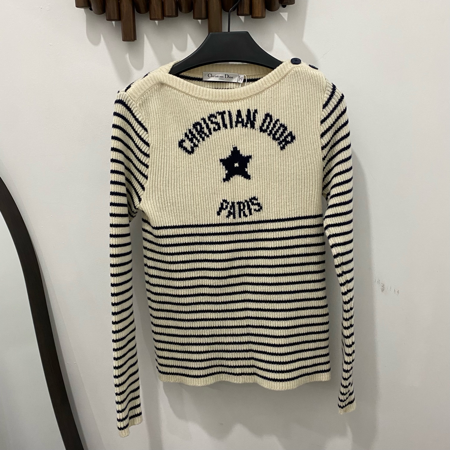 99新 DIOR/迪奥 迪奥黑白条纹字母logo长袖针织上衣34码