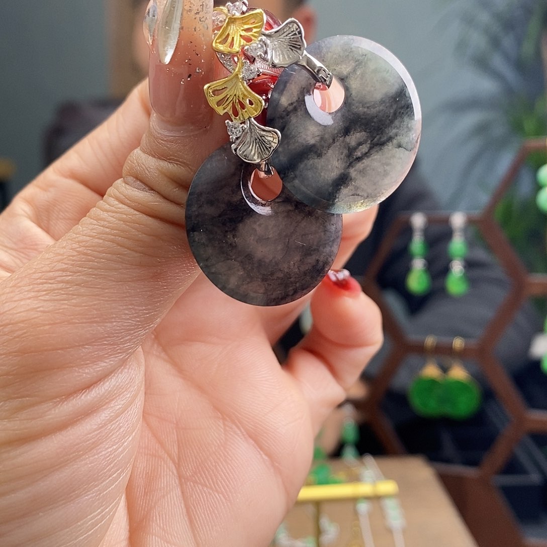 翡翠耳饰银S925镶嵌翡翠