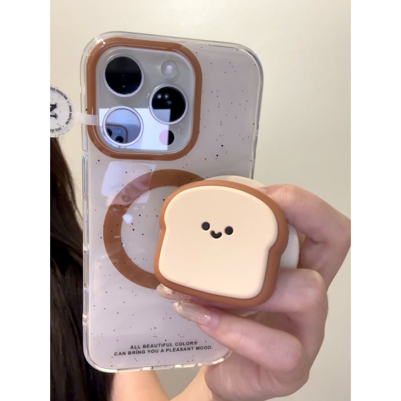 韩系可爱吐司面包表情泼墨小黑点适用iphone16promax苹果15手机壳