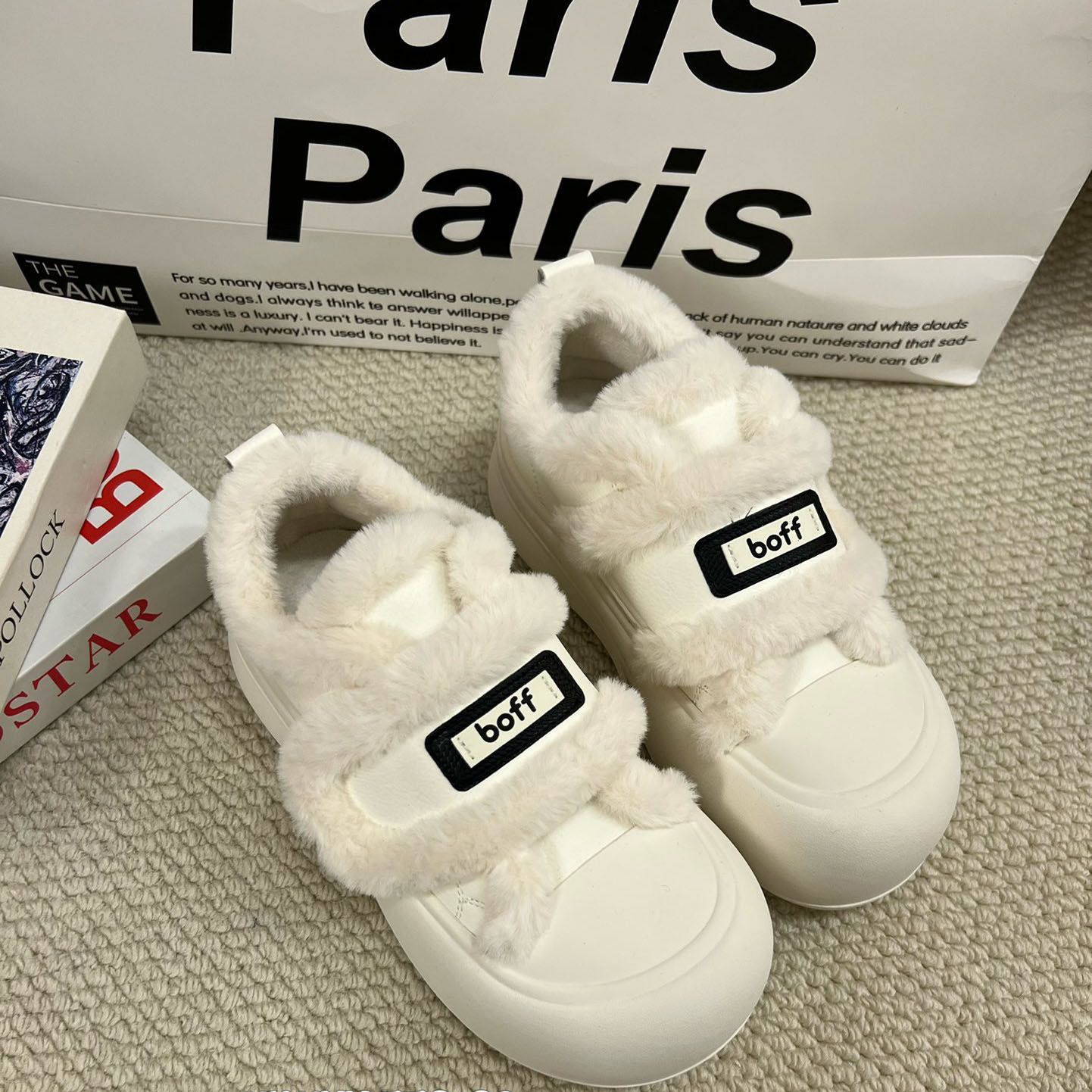 保暖修面皮魔术贴冬季休闲板鞋时尚防滑鞋子面包鞋