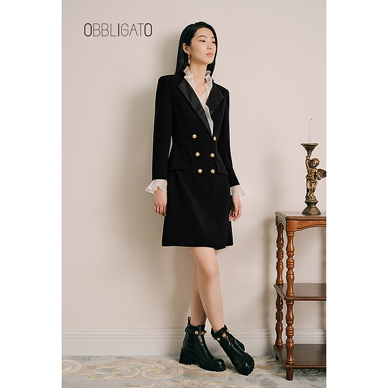 OBBLIGATO奥丽嘉朵早秋1C35305510流光纱拼接西装连衣裙