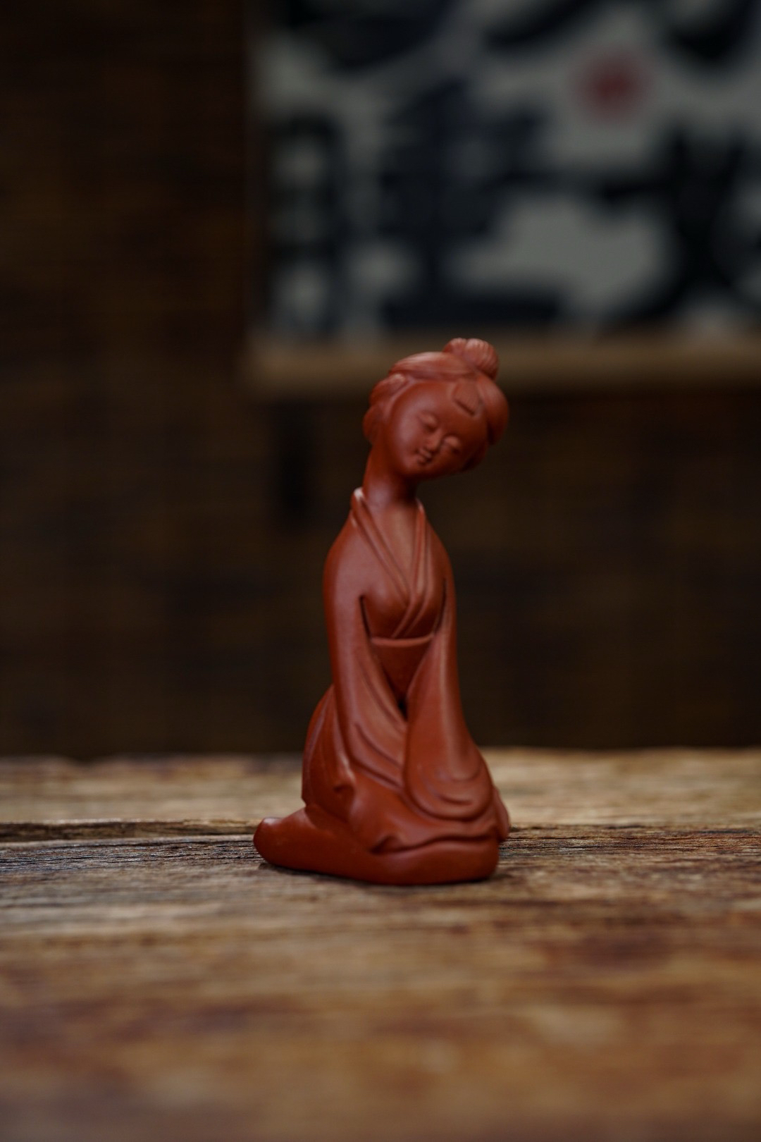 宜兴紫砂美人茶宠原矿红泥手工雕塑茶道茶具配件禅意摆件可养