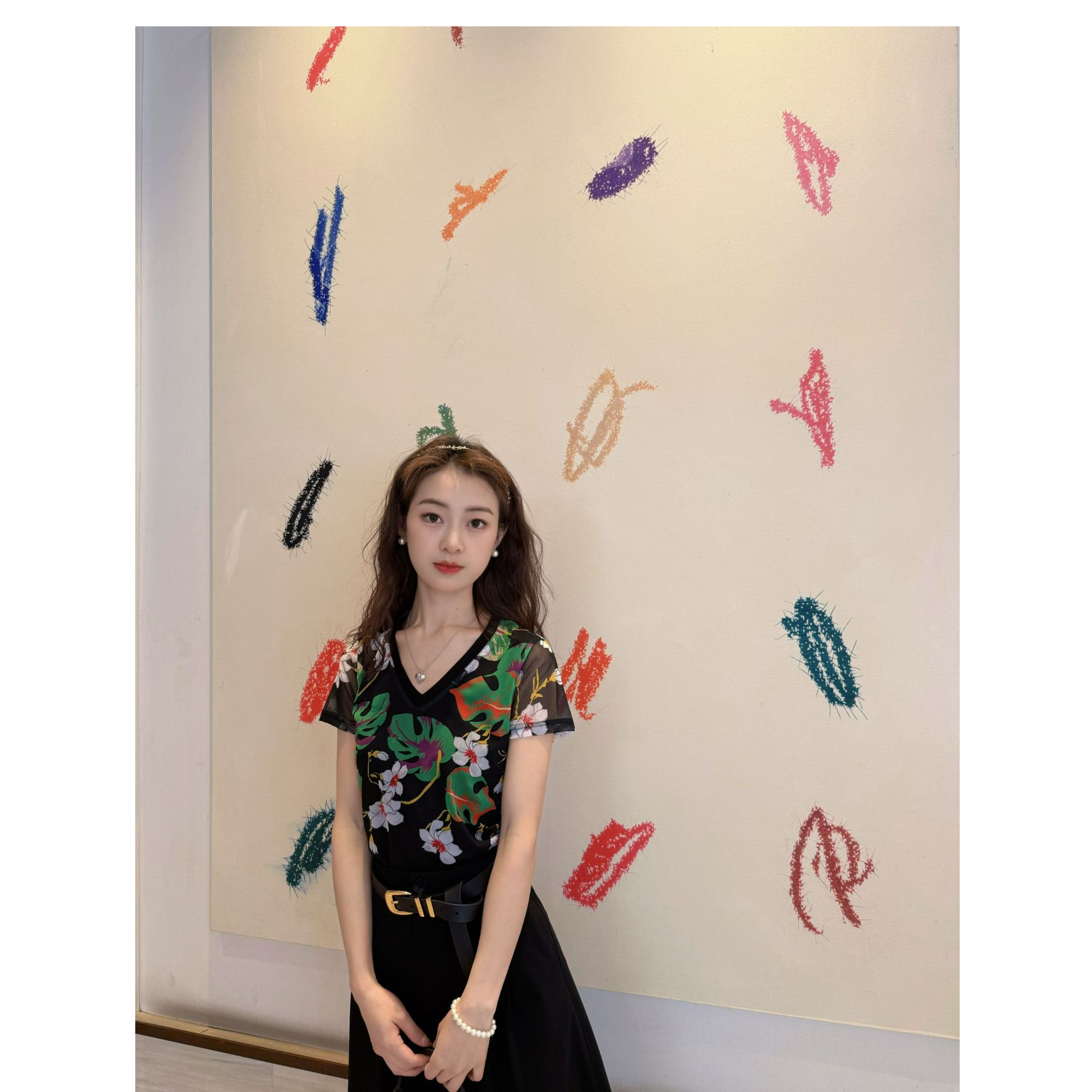 【繁花夜纱】哥弟春夏超显白百搭显瘦纱衣体恤1300027夏季气质时尚