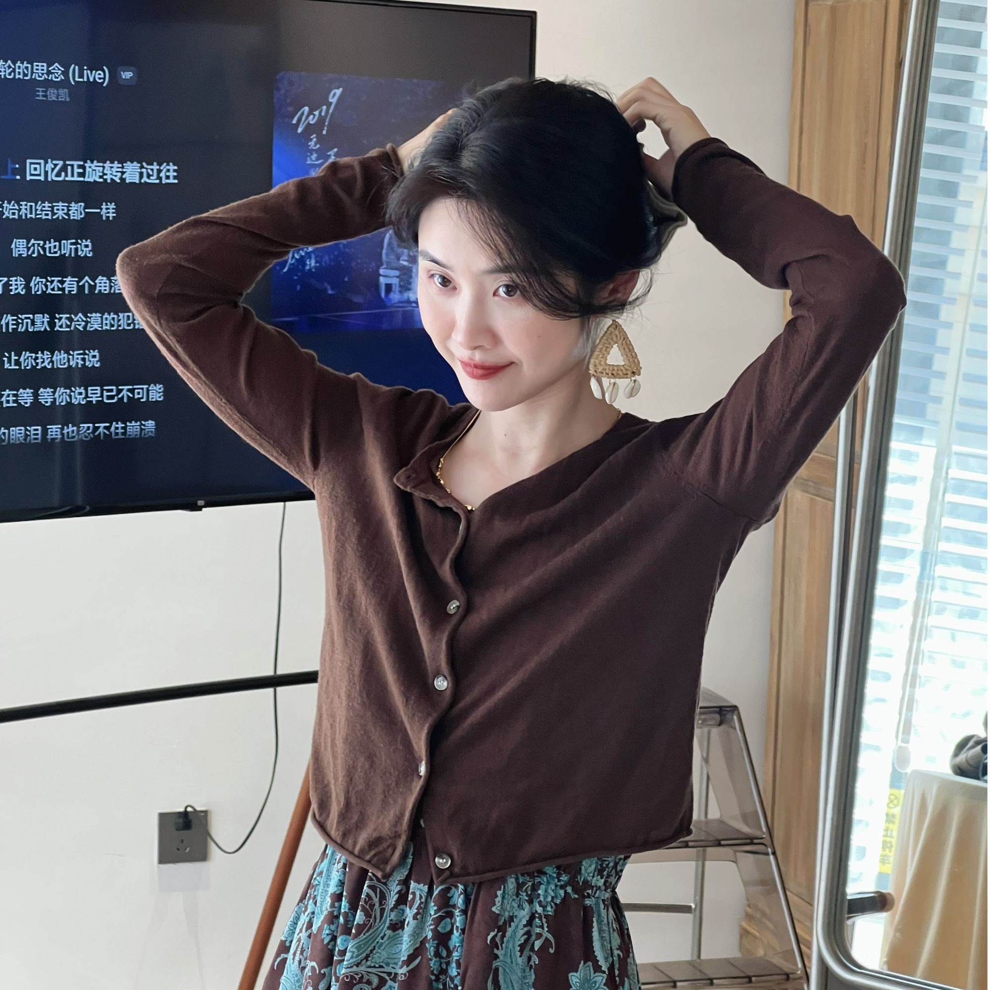 【巴塞落日】初秋美拉德色系百搭款针织开衫外套长袖针织衫