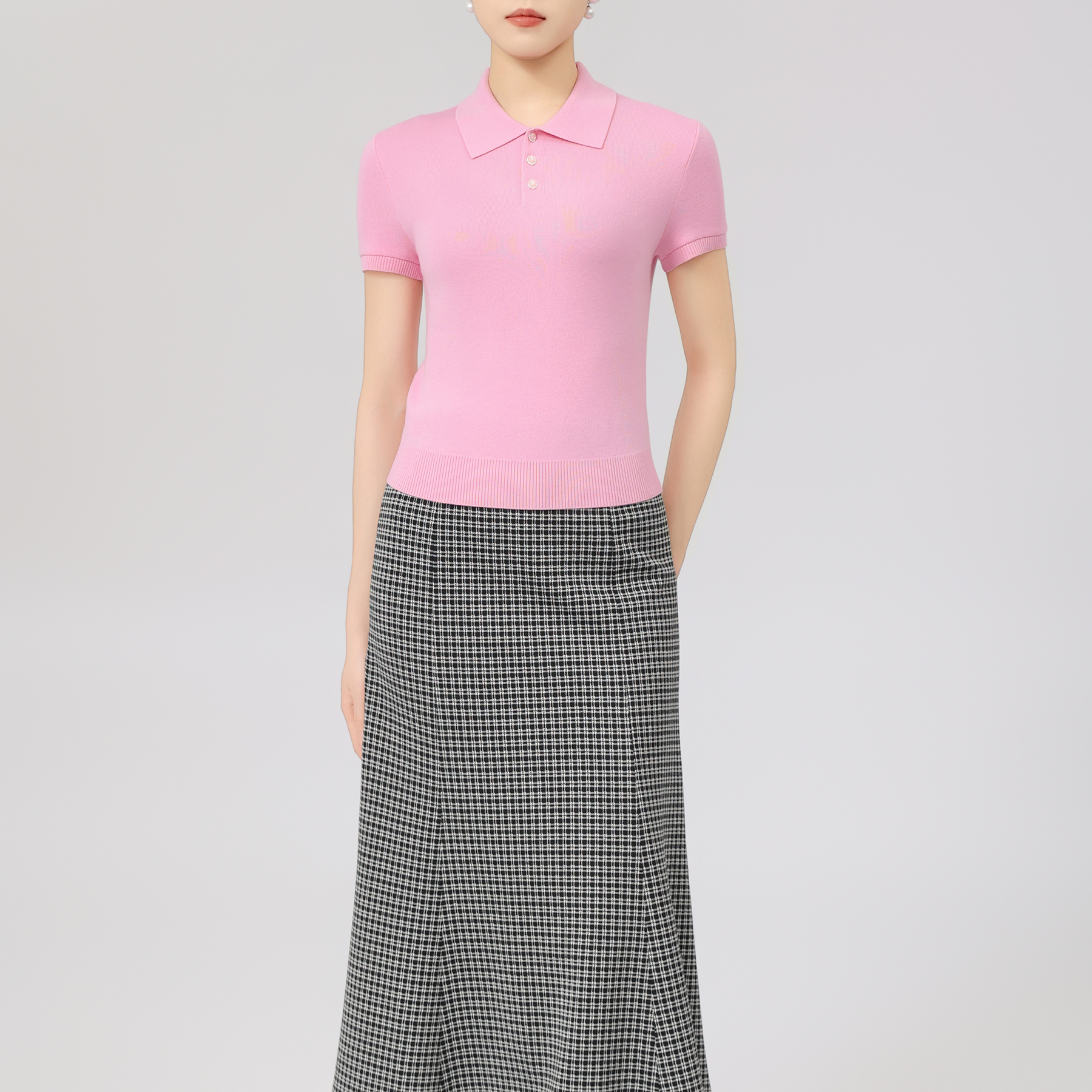 AMASS/阿玛施早春新款Polo领上衣简约百搭短袖减龄针织T恤538004