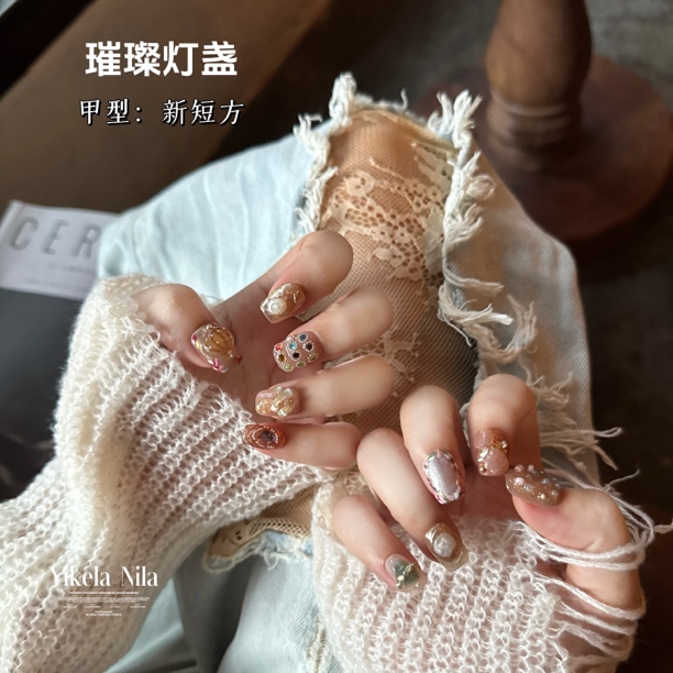 （璀璨灯盏）伊克拉纯手工ins风小众设计穿戴美甲
