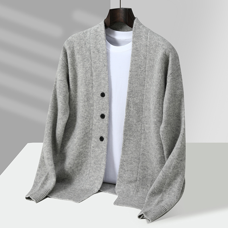 简约迷人腔调！秋冬新款四平加厚男士V领羊毛开衫 时尚针织外套潮