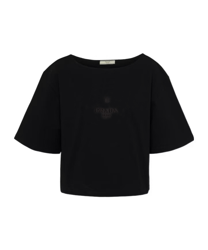 未使用 Prada/普拉达 浮雕logo贴补徽标船颈短袖T恤