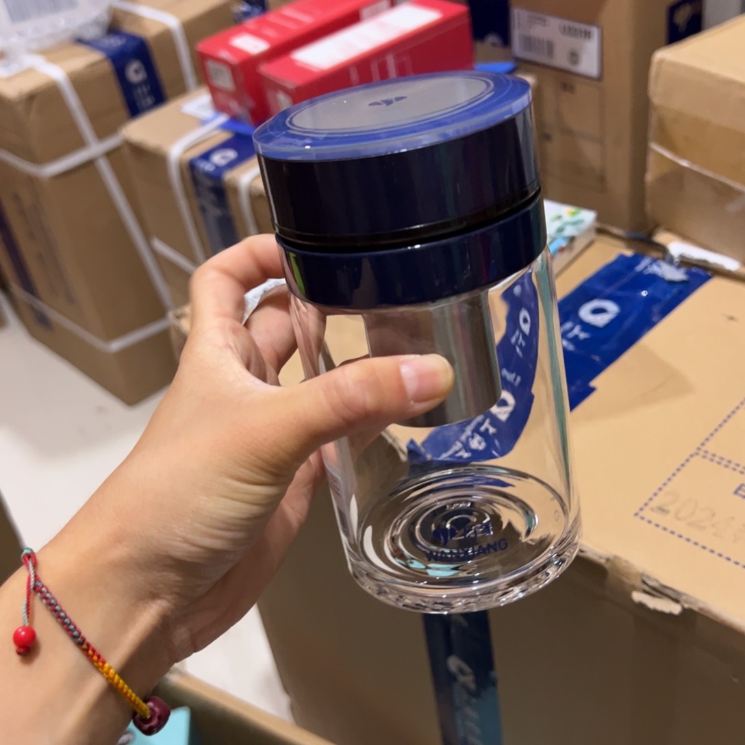 万象u221蓝色单层烫手玻璃杯500玻璃杯 盖子细碎