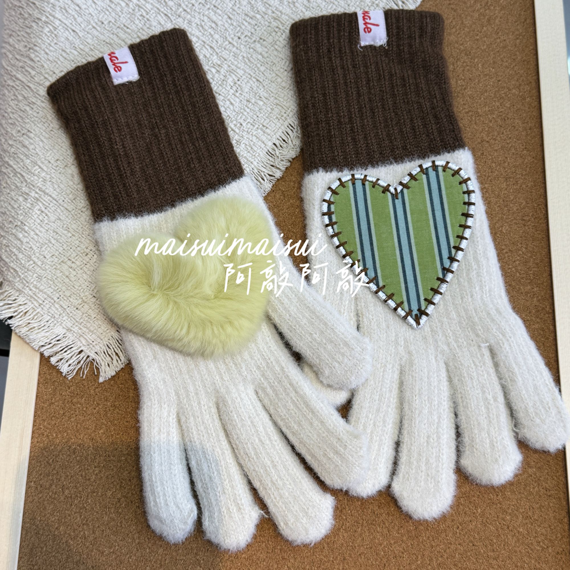 【阿敲】A2470~冬季保暖手套多巴胺拼接新款爱心保暖秋冬-麦穗头饰