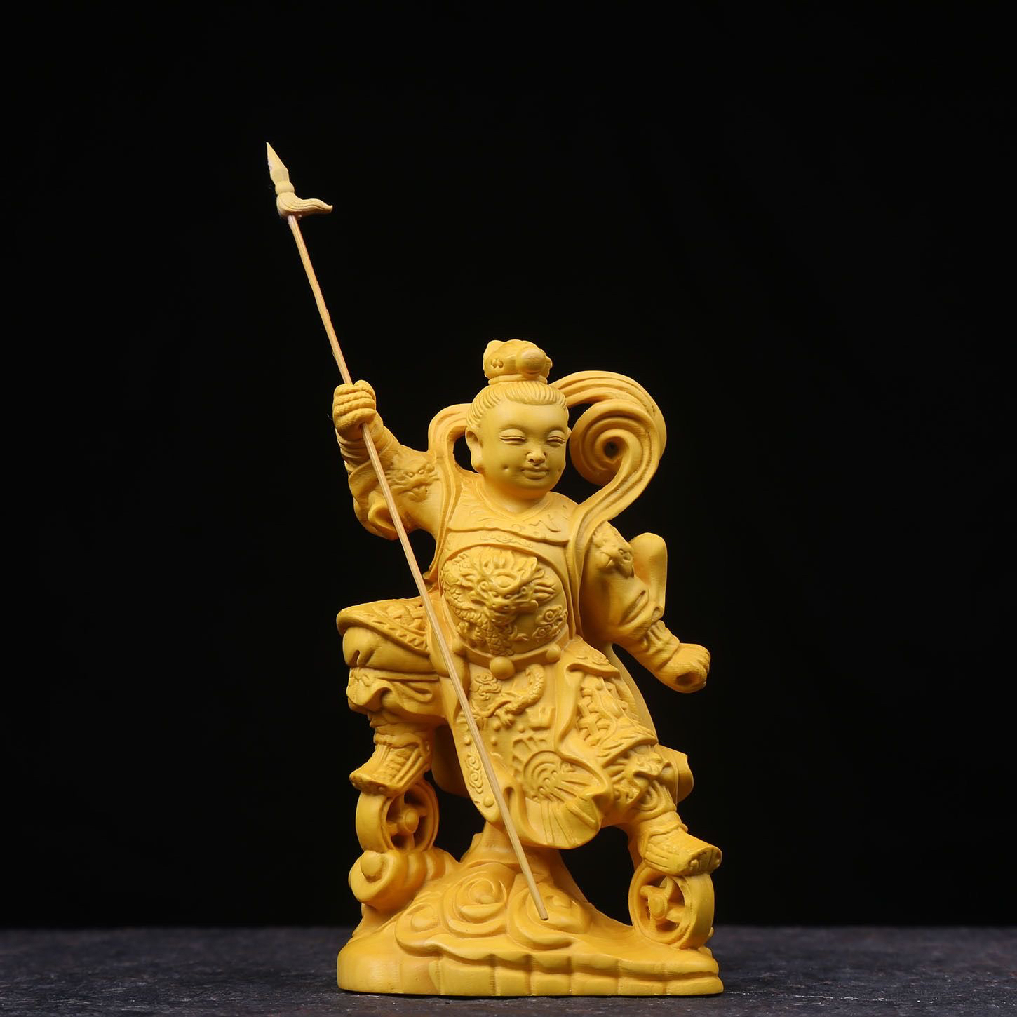 木雕中坛元帅三太子神像脚踩风火轮哪吒家居汽车装饰摆件创意实木