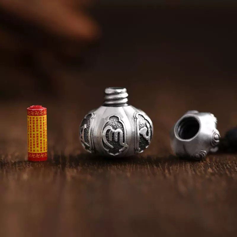 吊坠足银 足银999六字真言葫芦吊坠空心可打开复古风情挂坠