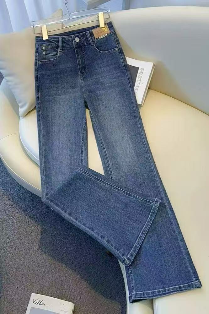 高弹休闲风纯欲风冬季加绒牛仔高腰设计感网红（默认微瑕NO退NO换）