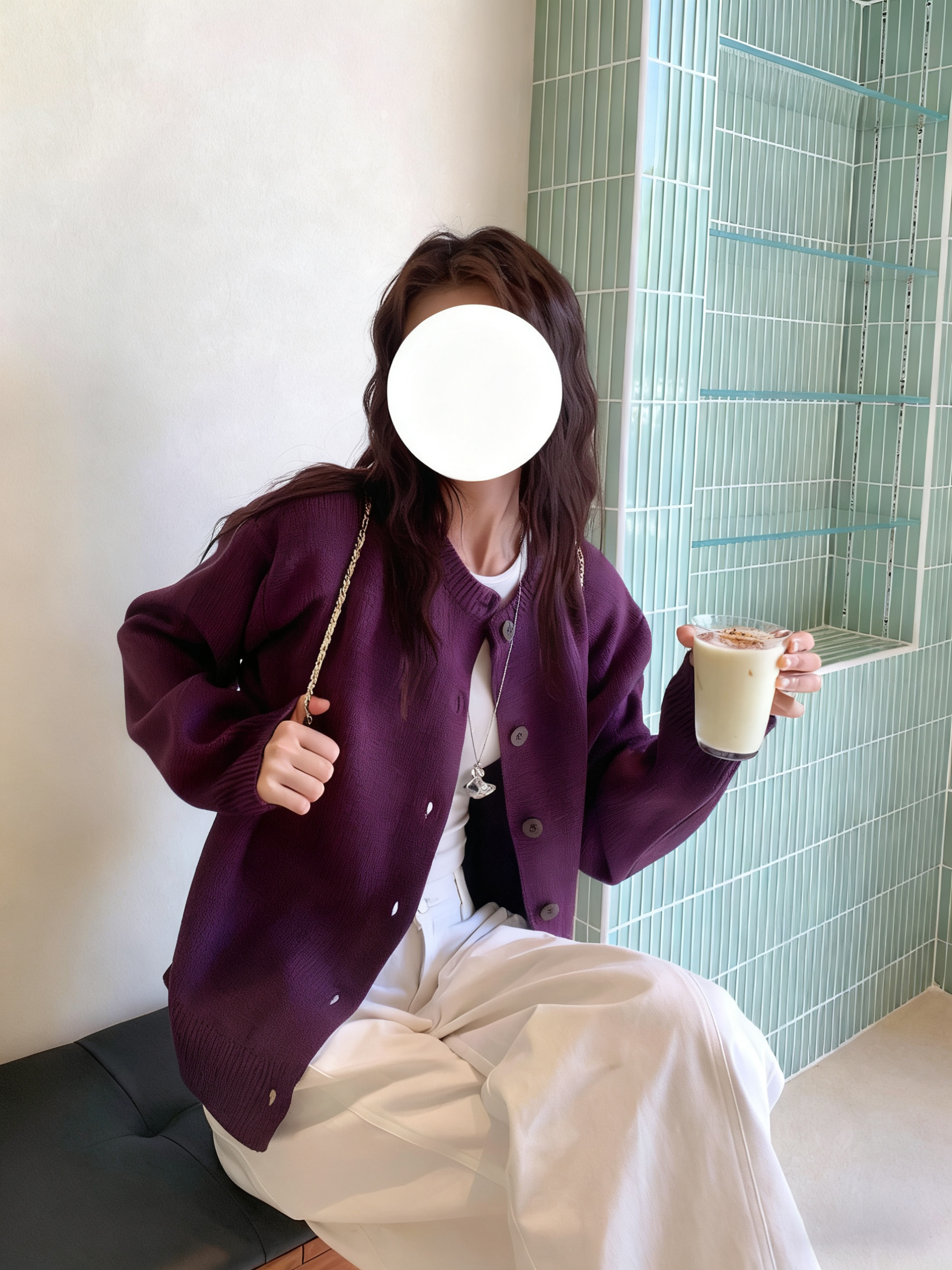 紫色长袖针织毛衣外套女秋季秋冬加厚宽松外穿外搭开衫新款毛衣女