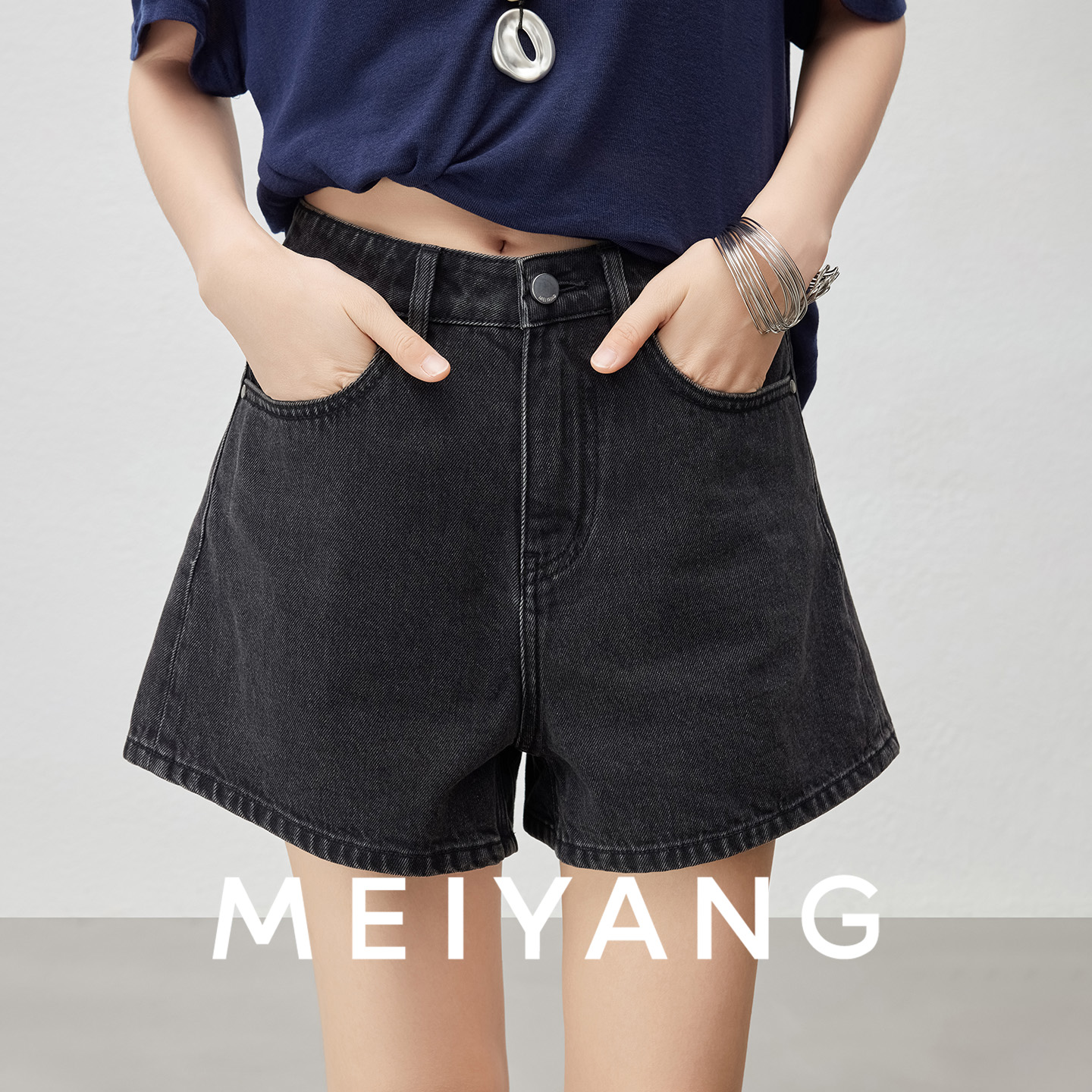 美洋MEIYANG【商场同款】辣辣牛仔裤 全棉洗水A字辣妹短裤大码显瘦