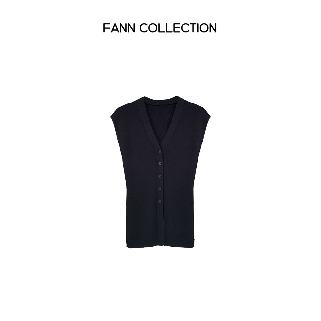 饭饭FANN COLLECTION 简约精致 单排扣V领开衫无袖上衣FANNA025