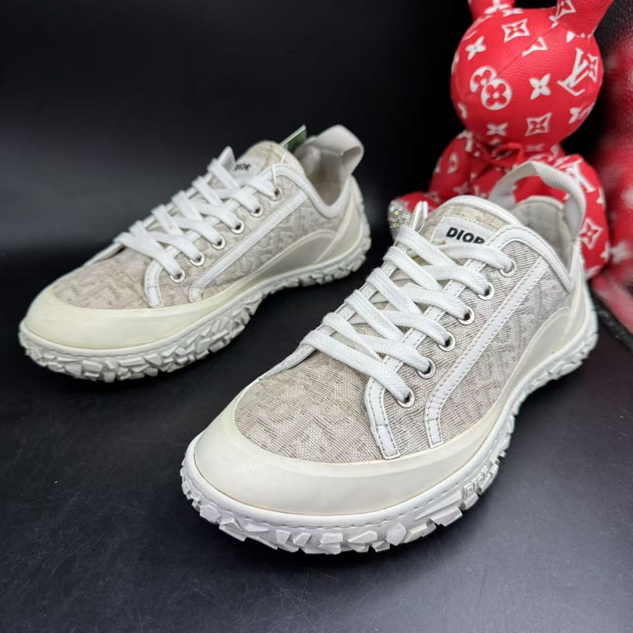 95新 DIOR/迪奥 【AO特惠】40欧码 男士米白帆布防滑休闲鞋ao516