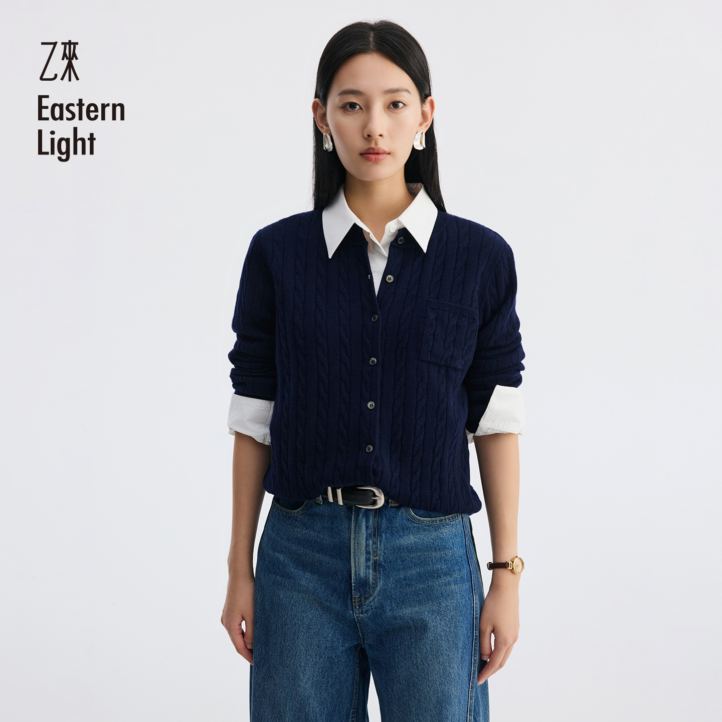 Eastern Light/乙来【美利奴羊毛】气质优雅轻奢高智感圆领麻花开衫