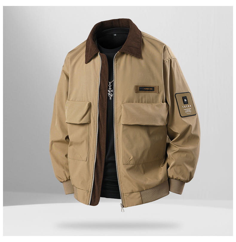 美式秋季教练夹克三防立领休闲纯色复古男款户外工装飞行百搭外套