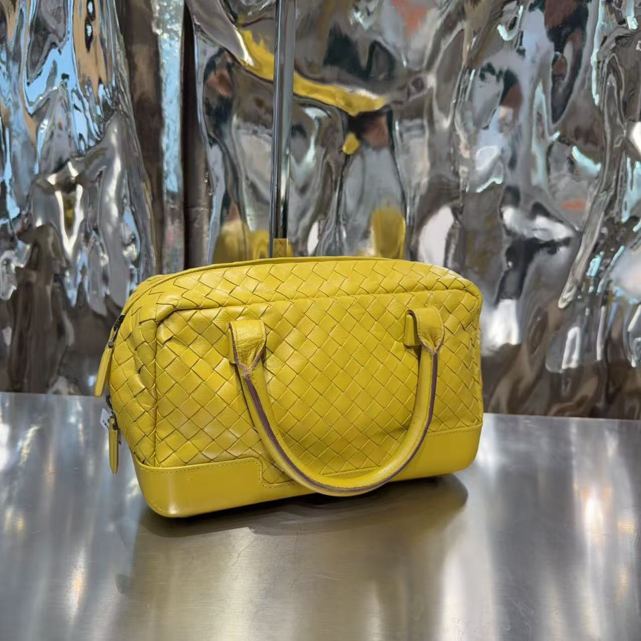 95新 BOTTEGA VENETA/葆蝶家 黄色 编织 手提包