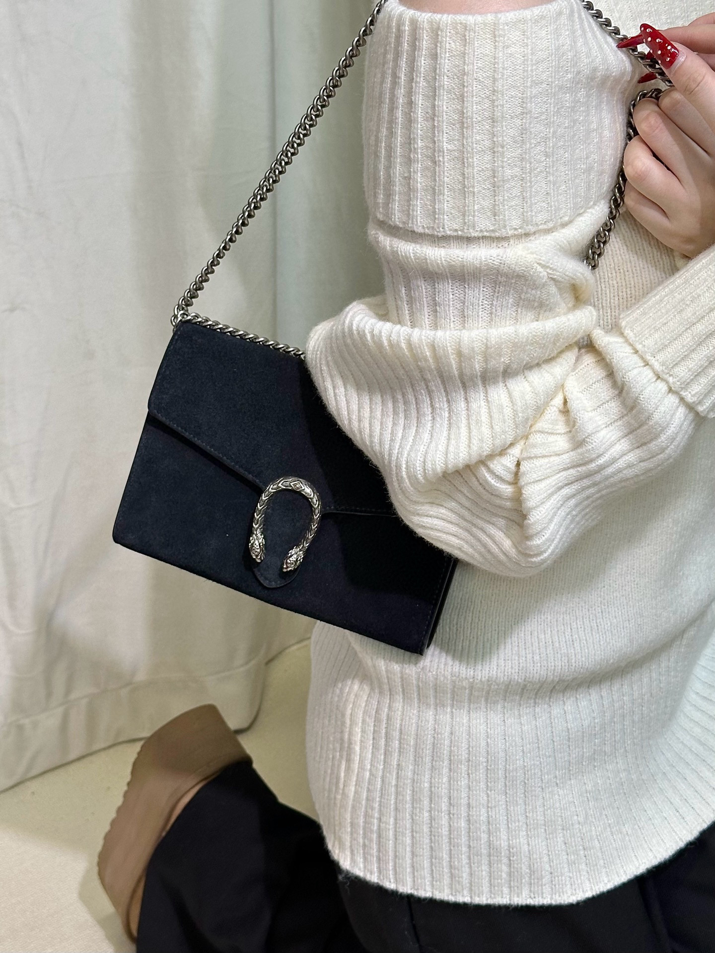 95新 GUCCI/古驰 gucci 黑色酒神woc斜挎包