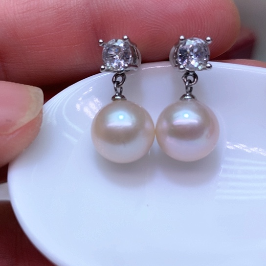 淡水珍珠耳饰银S925镶嵌