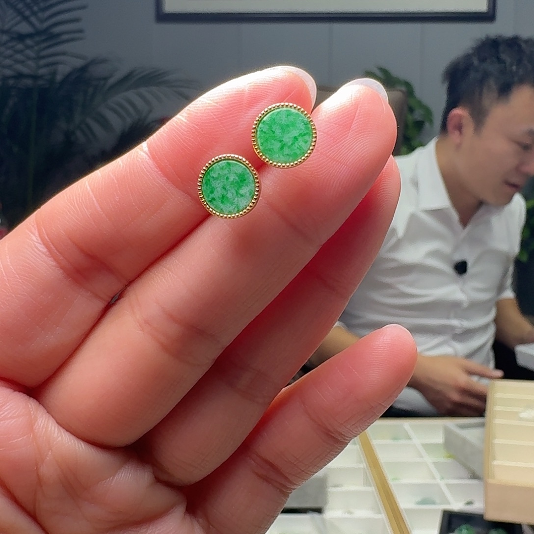 翡翠银S925镶嵌耳饰天然