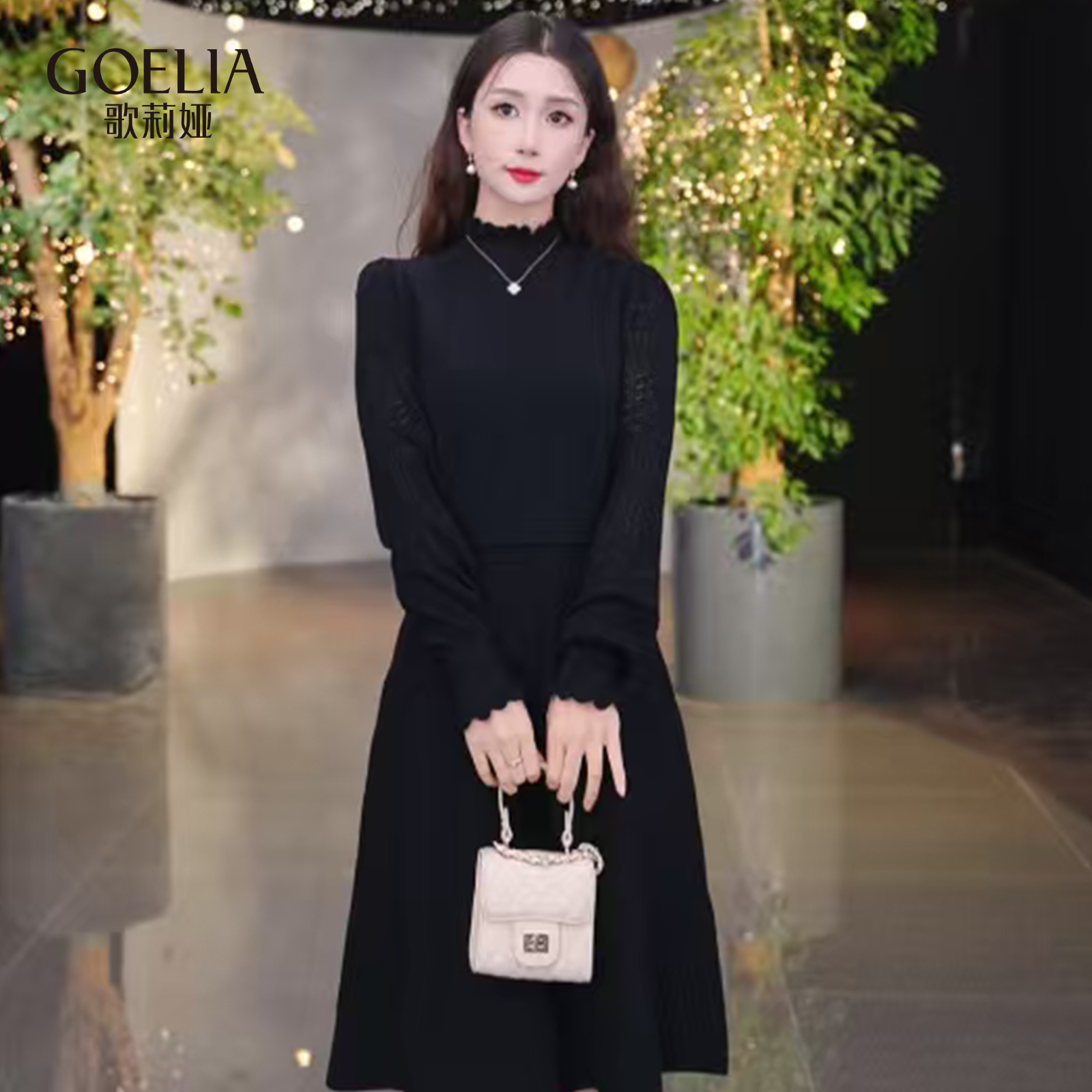 歌莉娅 冬季新品  天丝绵羊毛假两件连衣裙  1ENL4G650
