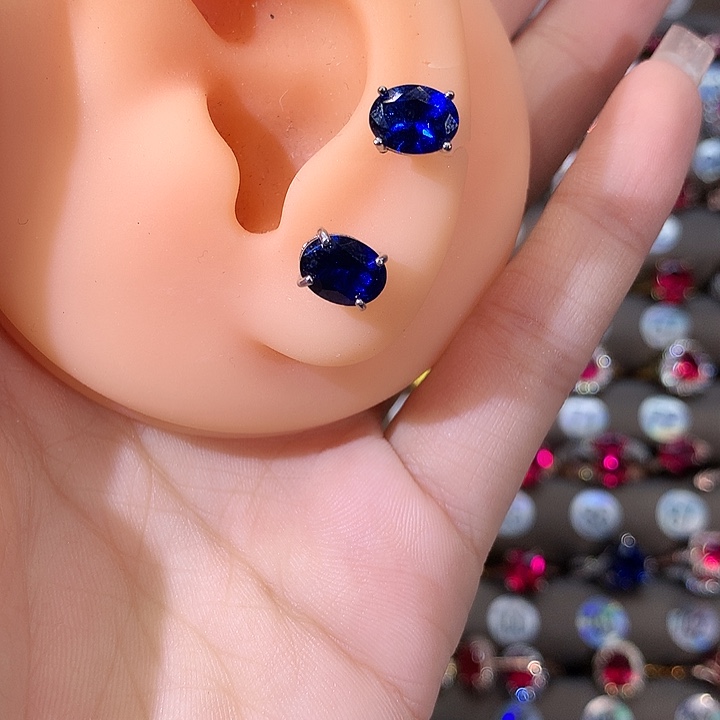 银S925镶嵌耳饰蓝宝石白68