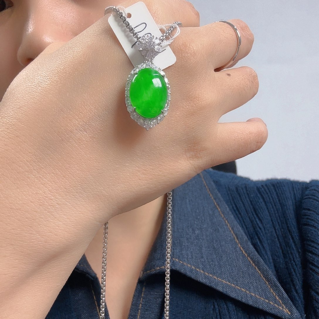 翡翠银S925镶嵌吊坠(不含链)