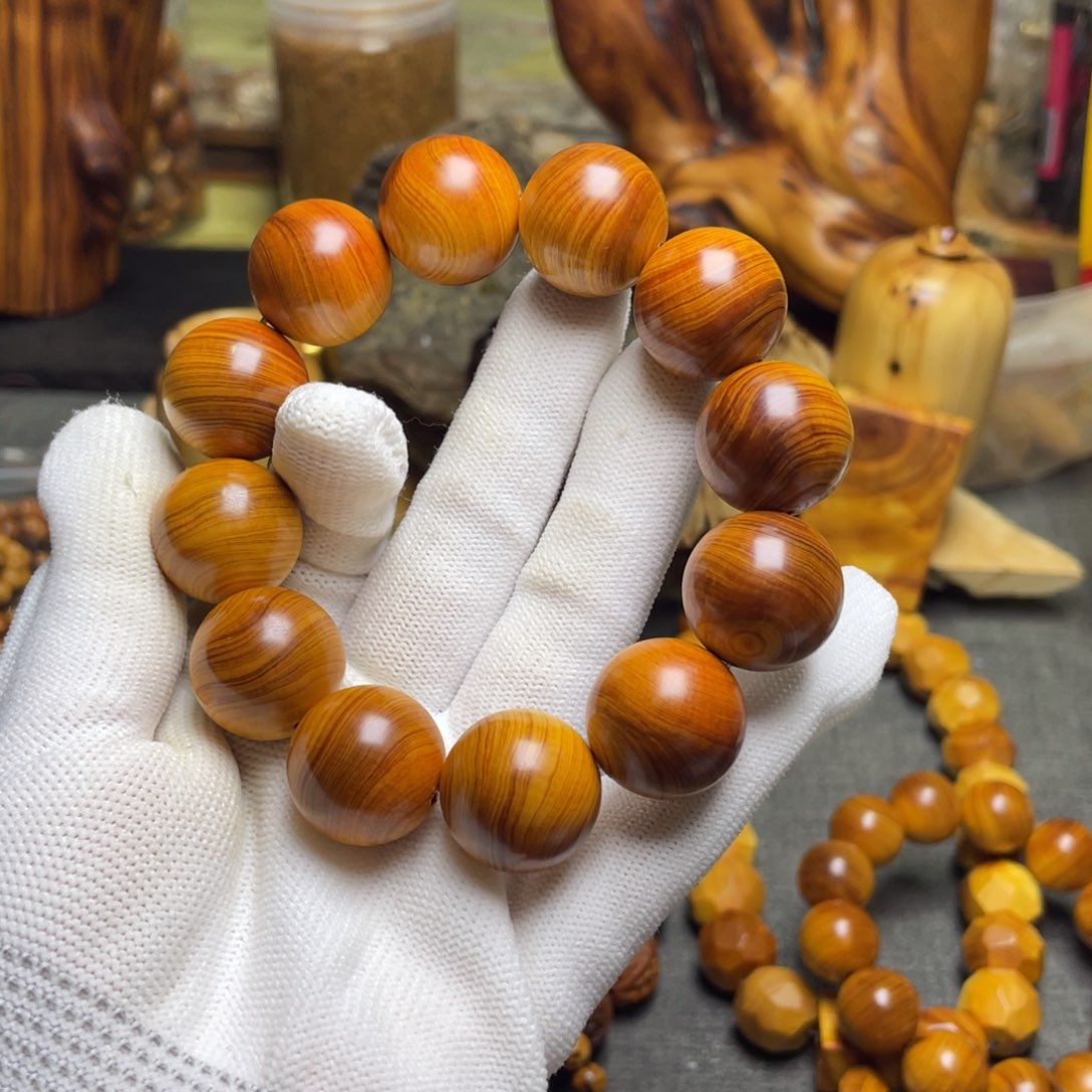 柏木（崖柏）2.0黄粉茶料蚕丝纹