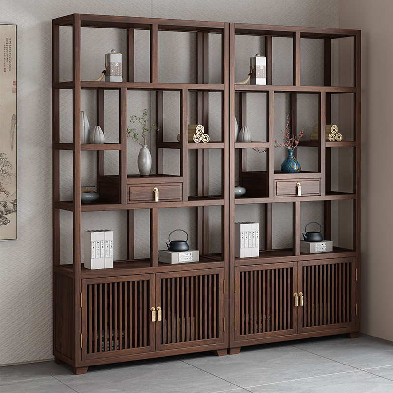 新中式乌金木博古架新中式家具实木多宝格整装开放式茶室展示柜