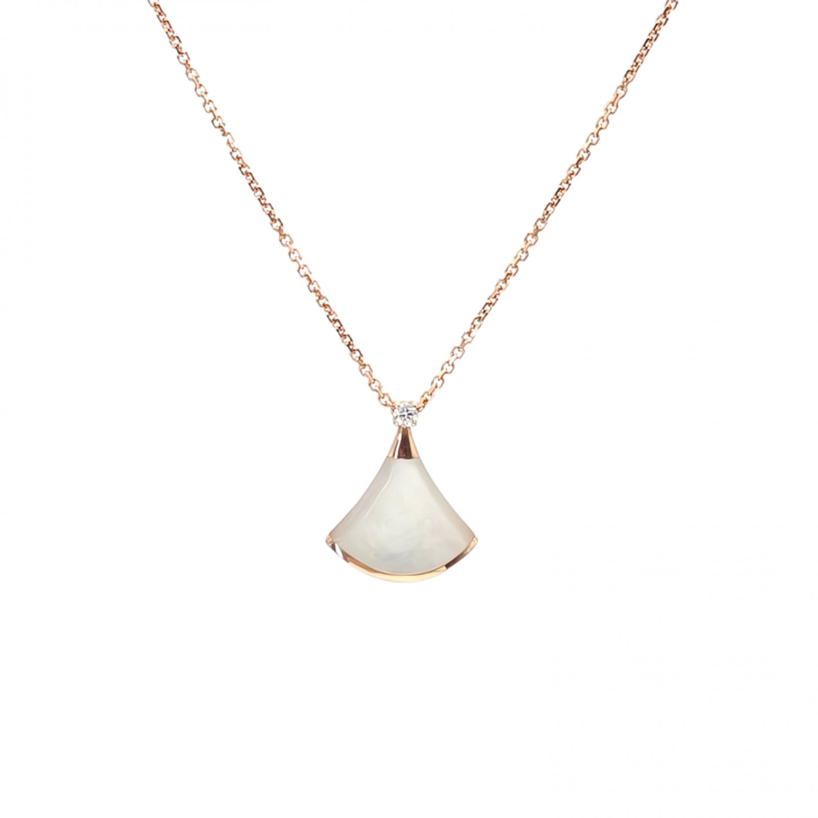 99新 BVLGARI/宝格丽 【娇】白母贝 单钻 18K金小扇子项链 230799