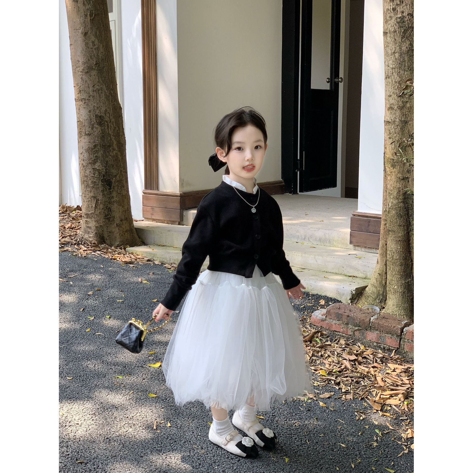 小粉象 ·女童2025秋季新款韩版芭蕾风开衫外套洋气蓬蓬半裙套装