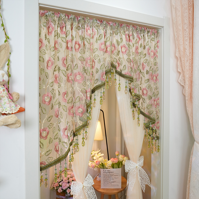 【郁金香粉加纱】重工蕾丝防蚊门帘家用卧室厨房遮挡帘子纱帘隔断帘