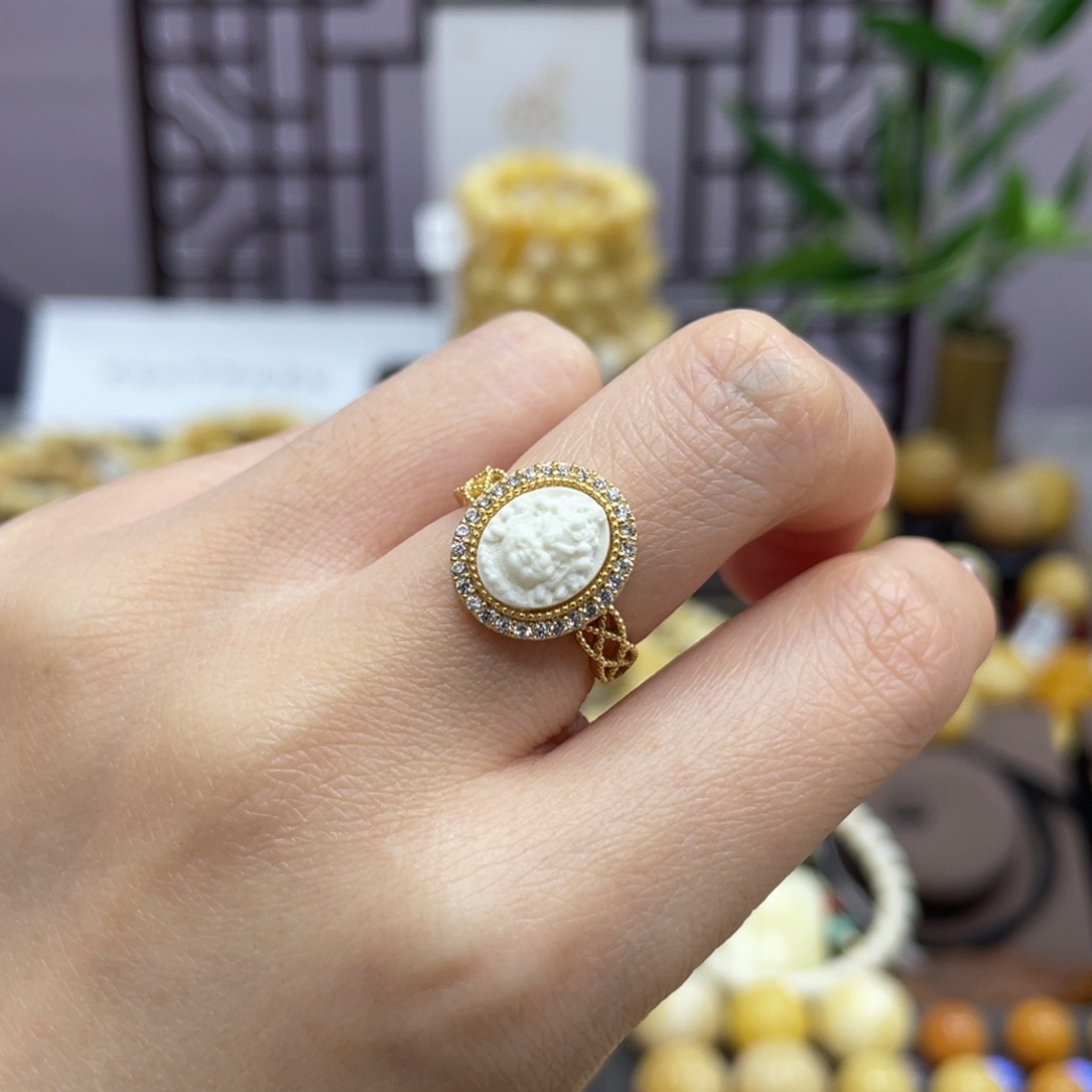 琥珀裸石银S925镶嵌白蜡戒指s925