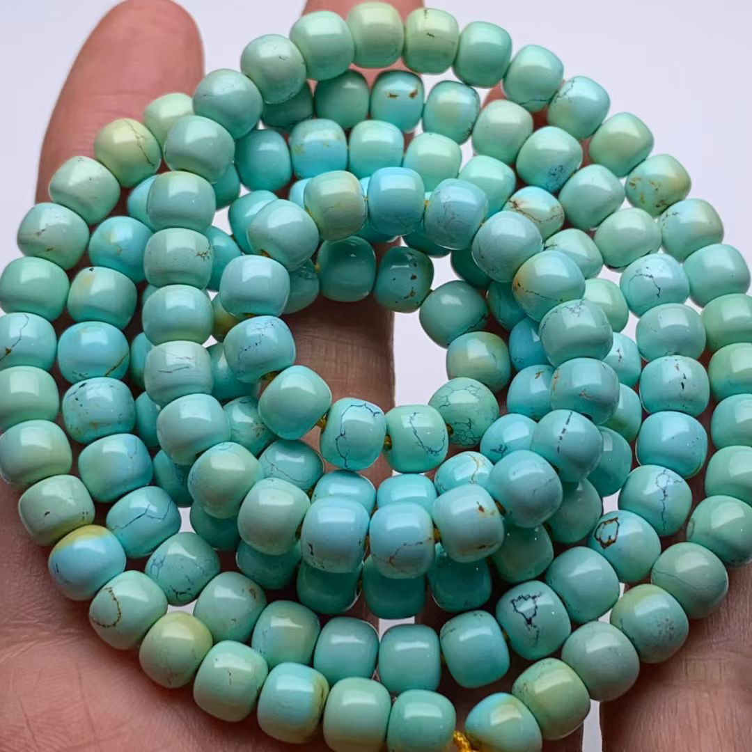 原矿高瓷特色水草纹绿松石108念珠佛珠项链长串，直径6.3mm