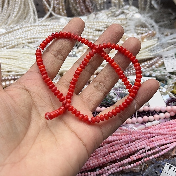 玛瑙/玉髓未镶嵌珠宝半成品一条5/3mm左右血贝算盘珠