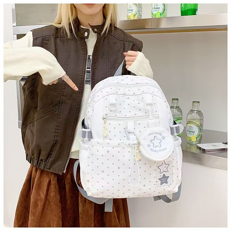 汉堡包studio【星星大容量双肩包女初中生高中生简约书包】