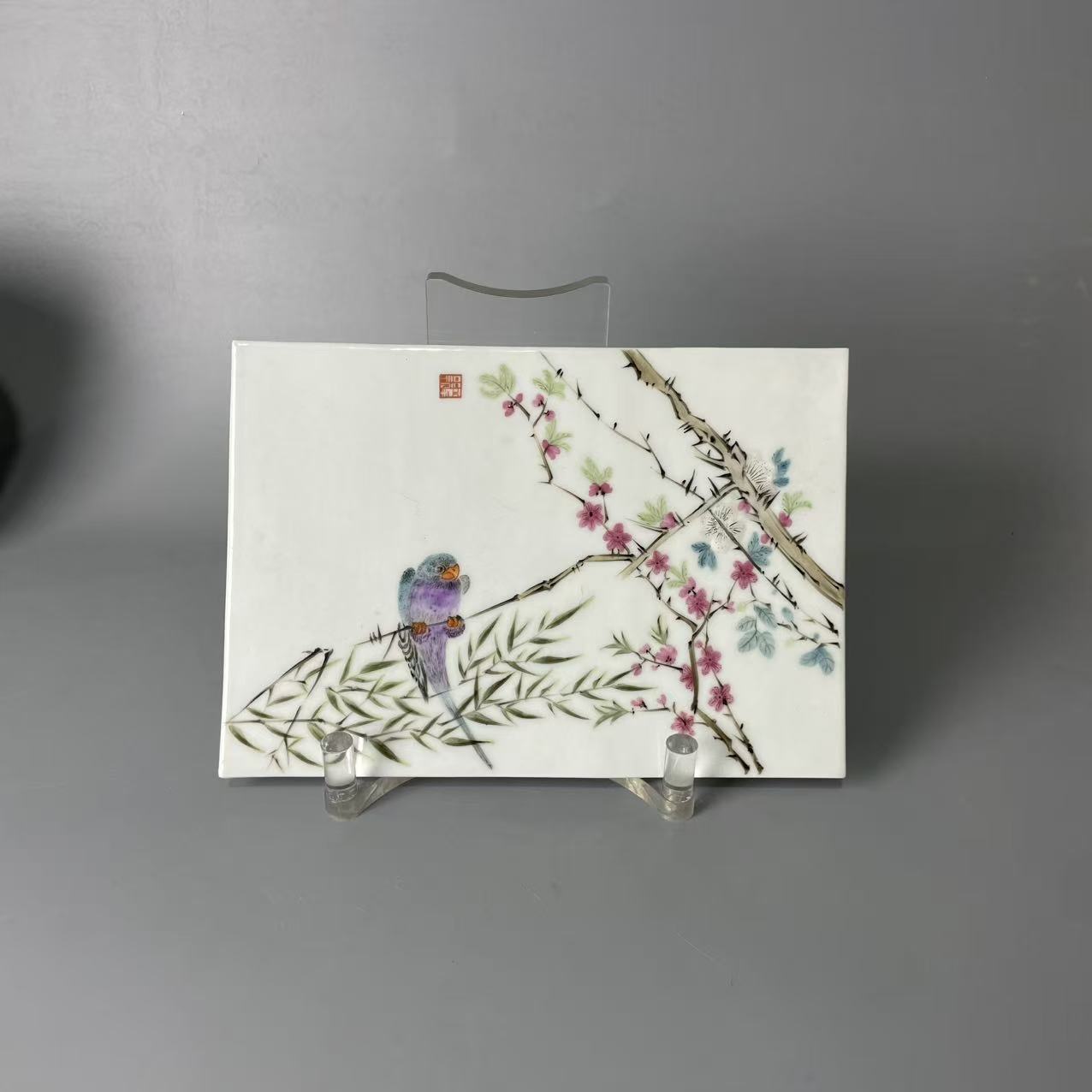 浅绛彩花鸟 瓷板