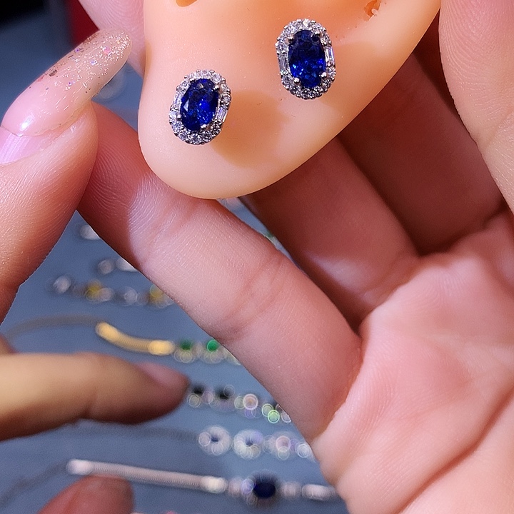 蓝宝石耳饰银S925镶嵌