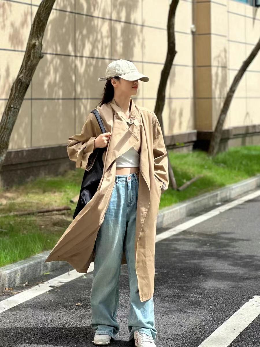 女士中长款立领休闲风衣春秋季茧型宽松廓形气质外套