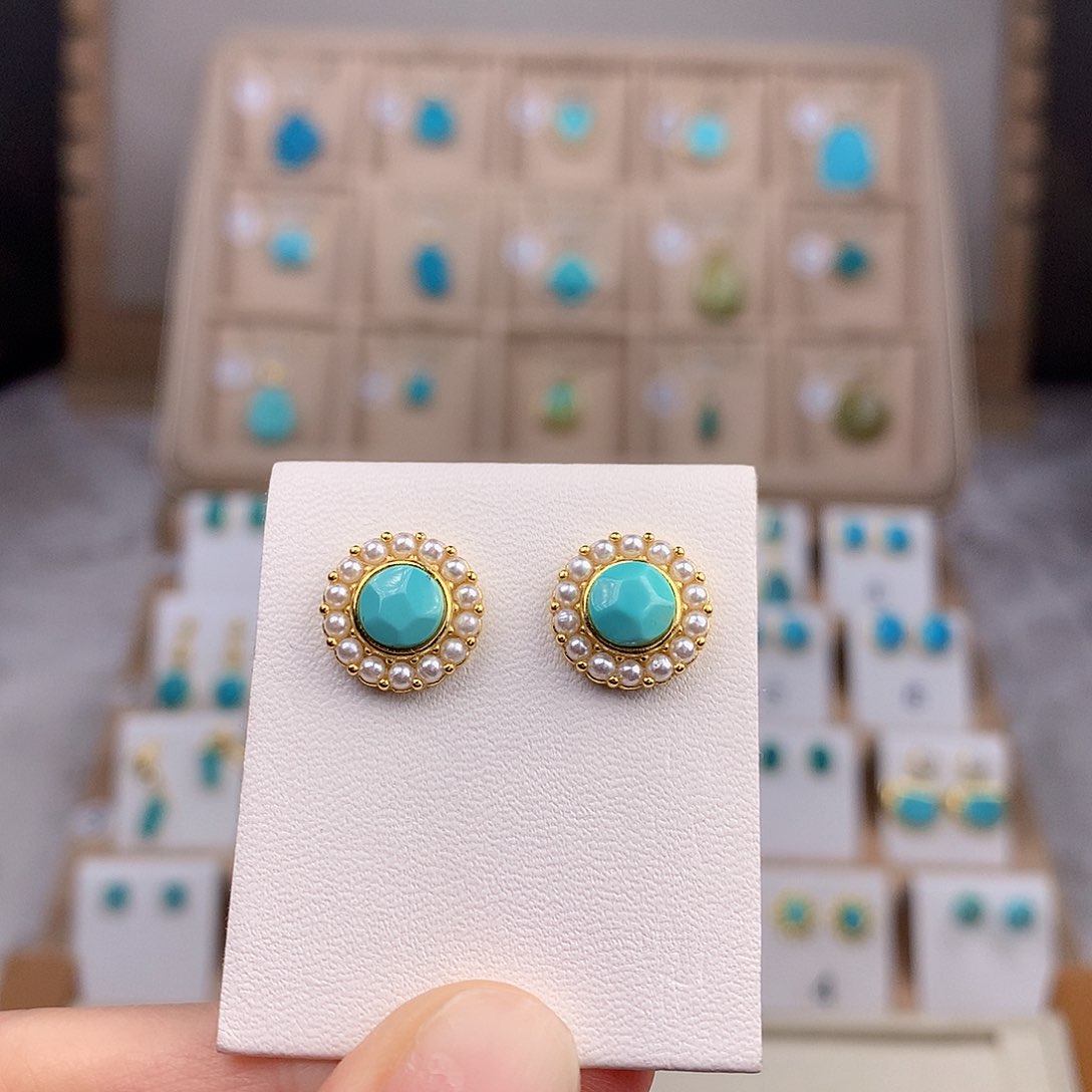 绿松石耳饰银S925镶嵌
