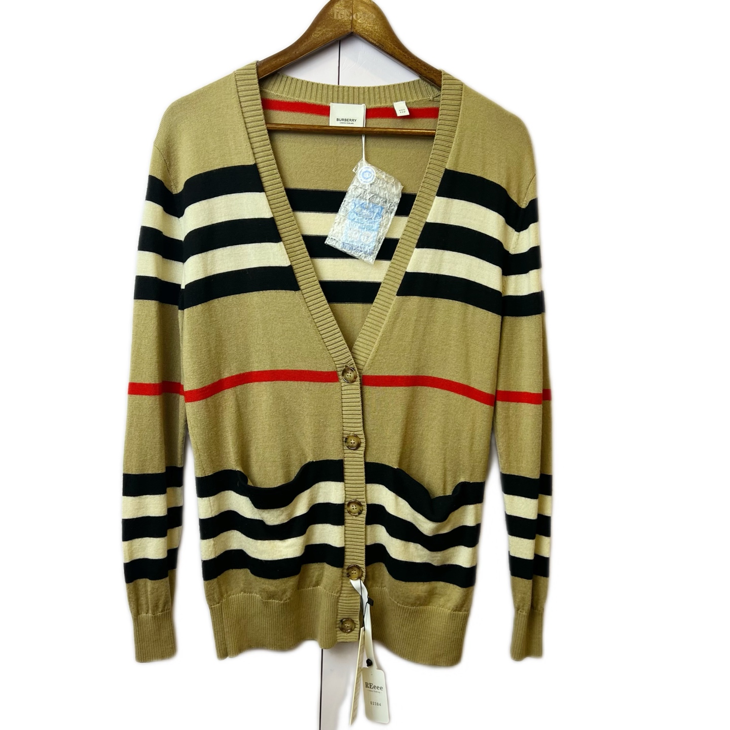 99新 BURBERRY/博柏利  02384 巴宝莉 经典条纹针织开衫 xxs码 