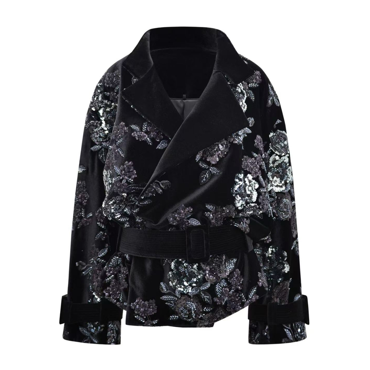 Messential W039 墨绘丝绒 Oversize 翻领束腰外套