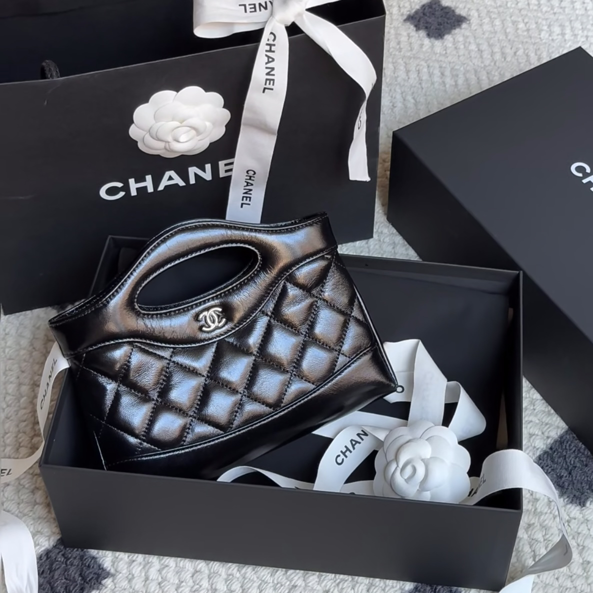 95新 Chanel/香奈儿 青奢荟/黑31bag nano斜挎包/89575